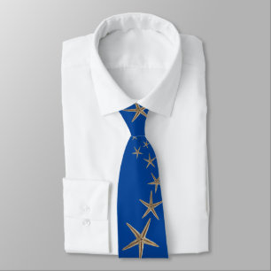 Falling Starfish Sea Stars Navy Blue Neck Tie