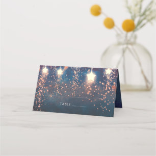 Falling Stars Blue and Pink Wedding Place Card