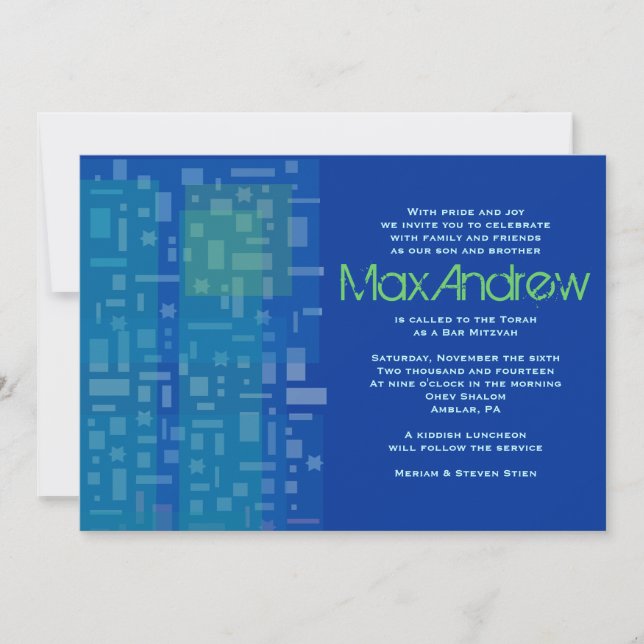 FALLING STARS & CARRÉS Bar Invitation Bat mitzvah (Devant)