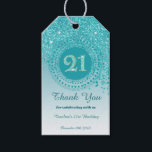 Falling Teal Blue Glitter 21st Birthday Gift Tags<br><div class="desc">Elegant Falling Teal Blue Glitter with a unique blue number 21 framed with modern circular dots and lines.</div>