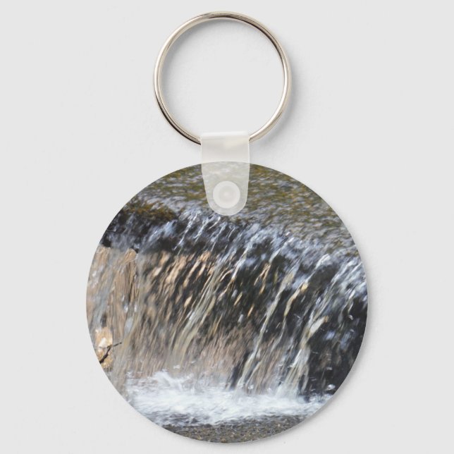 Falling Water, cool blue grey and white stream Keychain (Front)