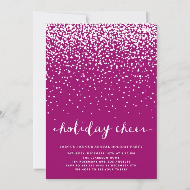 Fallling Snow Purple Holiday Party Invitation (Front)
