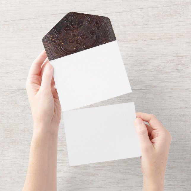 Falln Ancient Leather Book All In One Invitation (Tearaway)