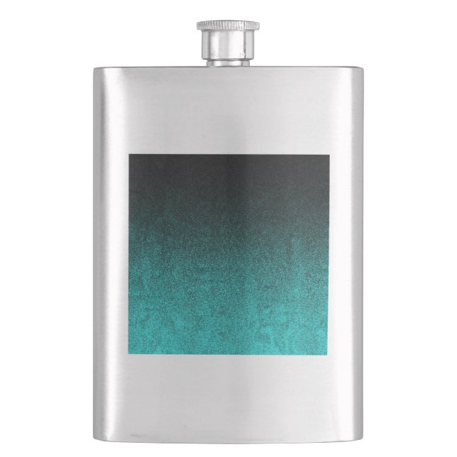 Falln Aqua & Black Glitter Gradient Hip Flask (Front)