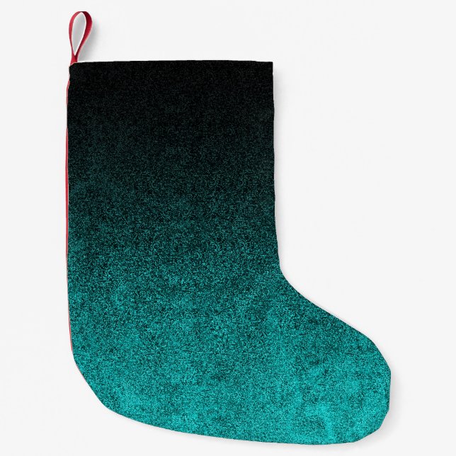 Falln Aqua & Black Glitter Gradient Small Christmas Stocking (Front)