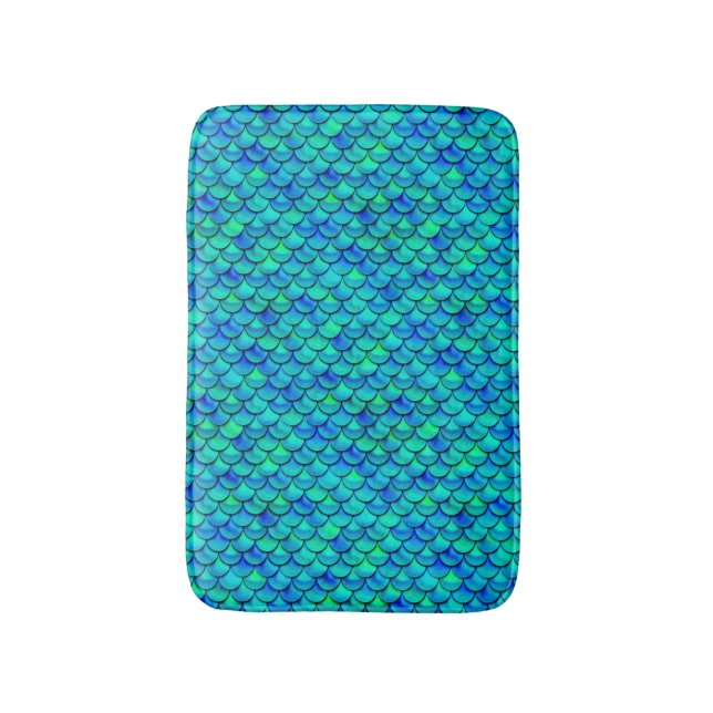 Falln Aqua Blue Scales Bath Mat (Front Vertical)