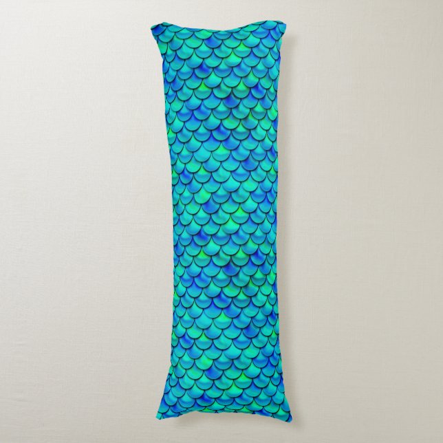 Falln Aqua Blue Scales Body Pillow (Front Vertical)