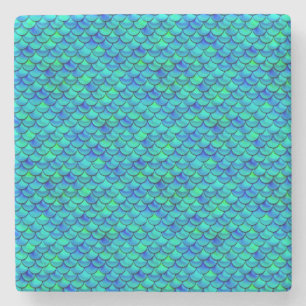Falln Aqua Blue Scales Stone Coaster
