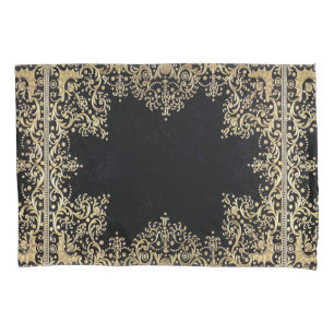 Falln Black And Gold Filigree Pillowcase