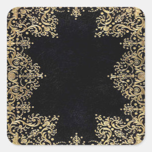 Falln Black And Gold Filigree Square Sticker