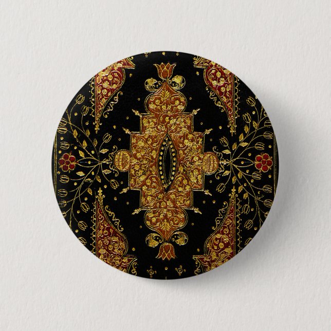 Falln Black and Gold Floral 2 Inch Round Button (Front)