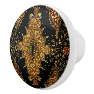 Falln Black and Gold Floral Ceramic Knob