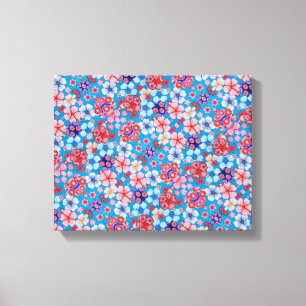 Falln Blue Cascading Floral Chirimen Canvas Print