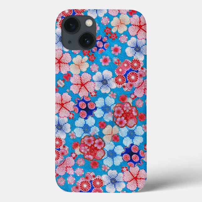 Falln Blue Cascading Floral Chirimen Case-Mate iPhone Case (Back)