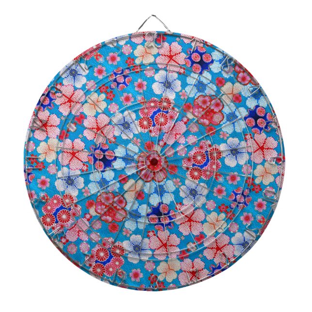 Falln Blue Cascading Floral Chirimen Dartboard (Front)