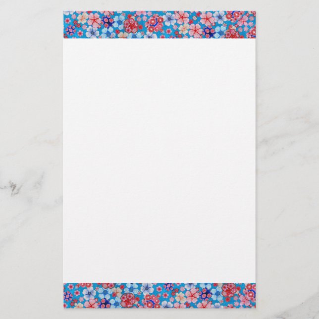 Falln Blue Cascading Floral Chirimen Stationery (Front)