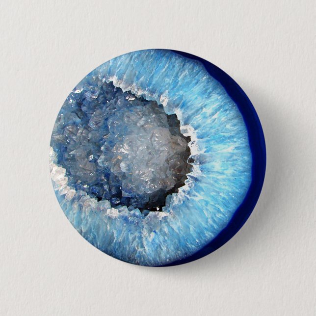 Falln Blue Crystal Geode 2 Inch Round Button (Front)