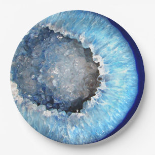 Falln Blue Crystal Geode Paper Plate