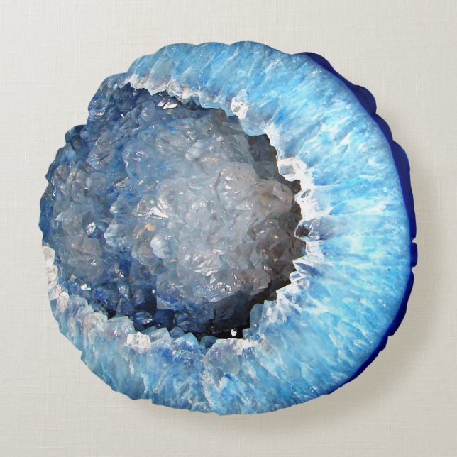 Falln Blue Crystal Geode Round Pillow (Front)