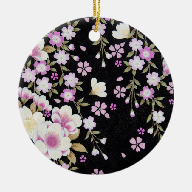 Falln Cascading Pink Flowers Ceramic Ornament (Front)