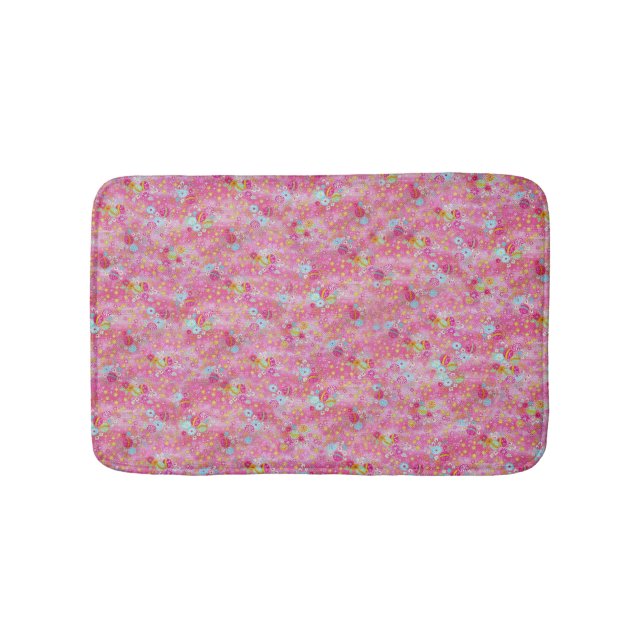 Falln Chirimen Floral Pink Bath Mat (Front)