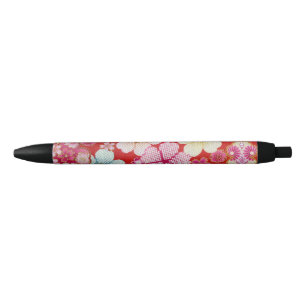 Falln Crimson Floral Chirimen Black Ink Pen