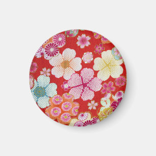 Falln Crimson Floral Chirimen Magnet