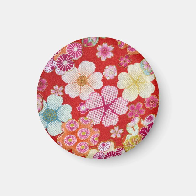 Falln Crimson Floral Chirimen Magnet (Front)