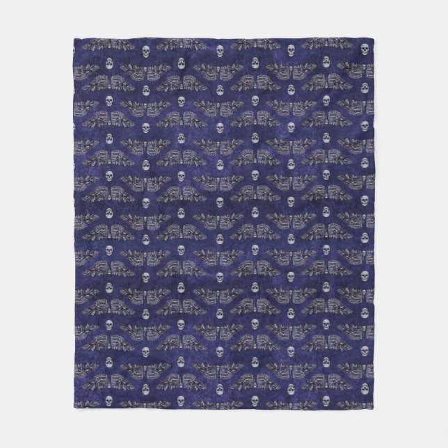 Falln Deathshead Moth and Skulls Fleece Blanket (Front)