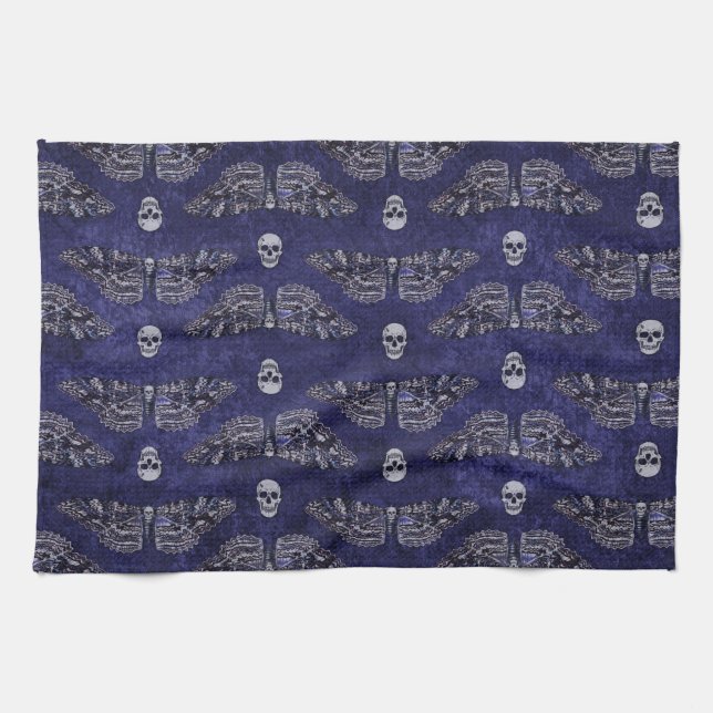 Falln Deathshead Moth and Skulls Kitchen Towel (Horizontal)