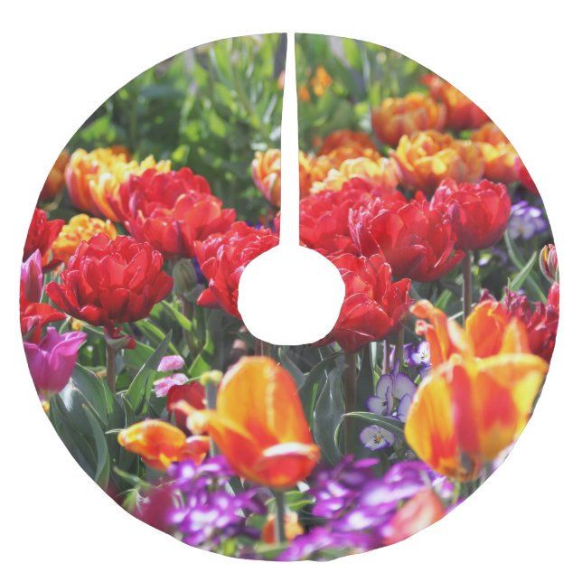 Falln Floral Crimson Waves Brushed Polyester Tree Skirt (Front)