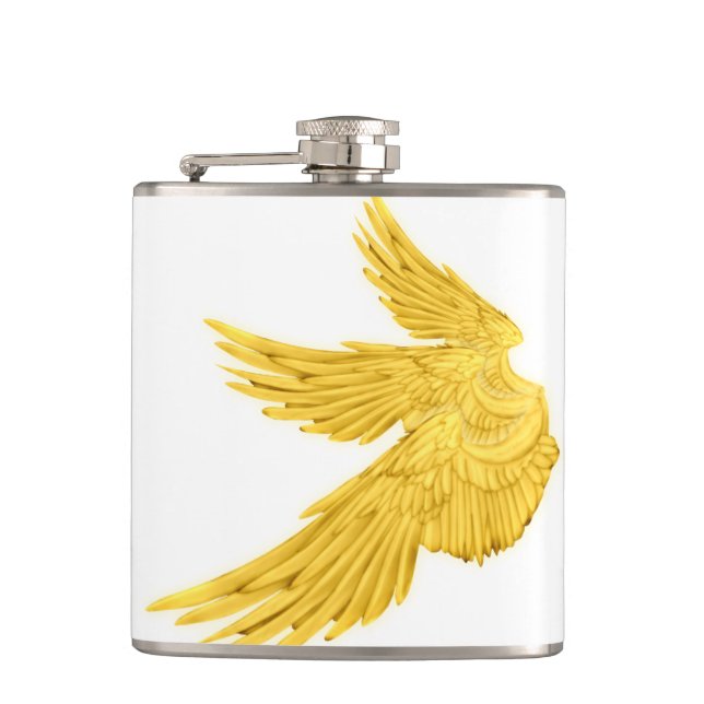 Falln Golden Archangel Wings Hip Flask (Front)