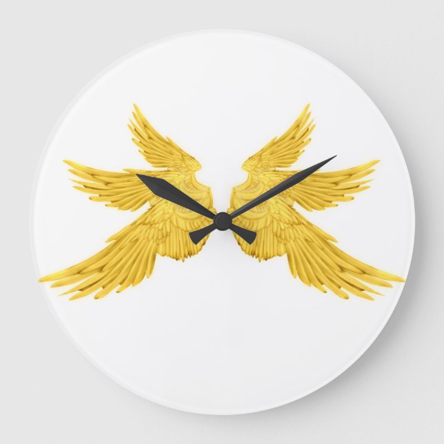 Falln Golden Archangel Wings Large Clock (Front)
