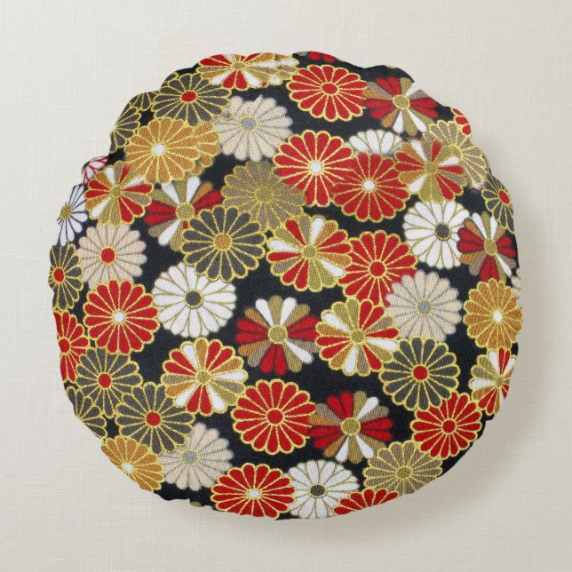 Falln Golden Chrysanthemums Round Pillow (Front)