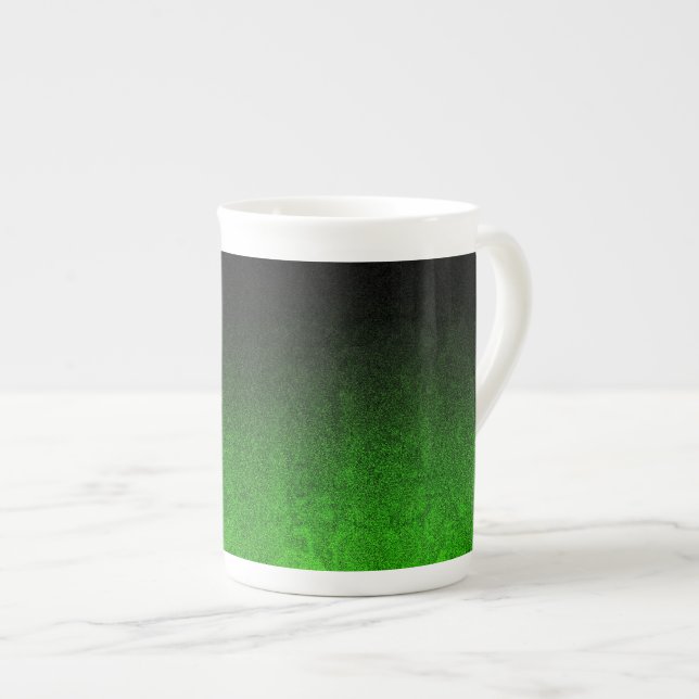 Falln Green & Black Glitter Gradient Bone China Mug (Front Right)