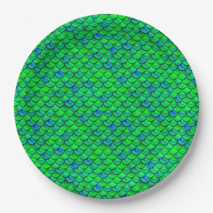 Falln Green Blue Scales Paper Plate