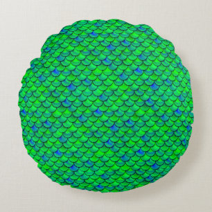 Falln Green Blue Scales Round Pillow