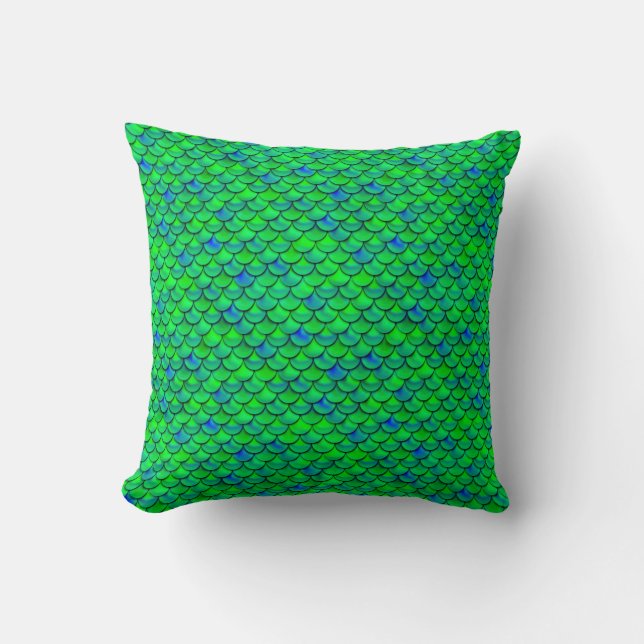 Falln Green Blue Scales Throw Pillow (Front)
