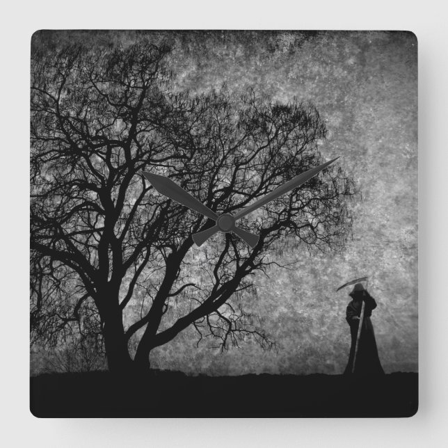 Falln Grim Reaper Original Art Boundaries Between Square Wall Clock (Front)