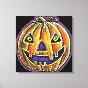 Falln Grinning Pumpkin Vintage Halloweenies Canvas Print