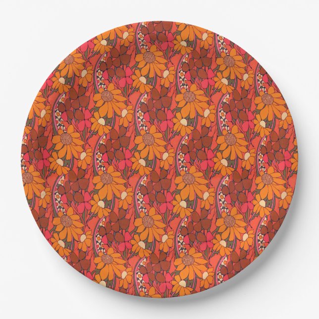 Falln Groovy Flowers Paper Plate (Front)