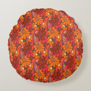 Falln Groovy Flowers Round Pillow