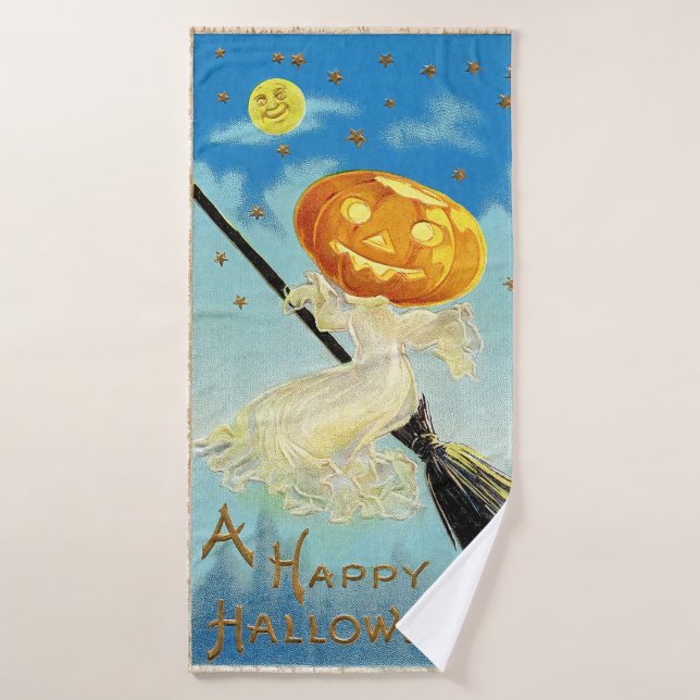Falln Happy Halloween Pumpkin Witch Bath Towel Set (Bath Towel)