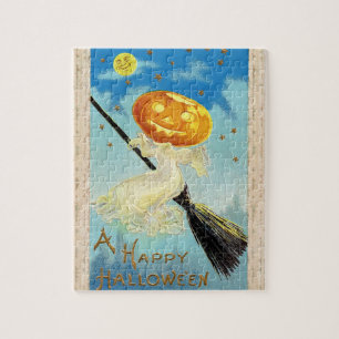 Falln Happy Halloween Pumpkin Witch Jigsaw Puzzle