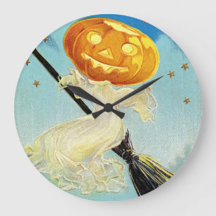 Falln Happy Halloween Pumpkin Witch Large Clock