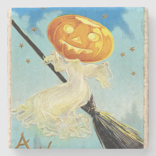 Falln Happy Halloween Pumpkin Witch Stone Coaster