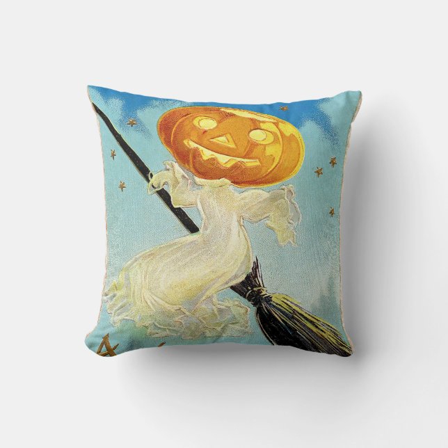 Falln Happy Halloween Pumpkin Witch Throw Pillow (Front)