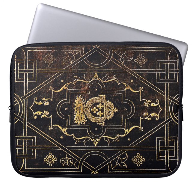 Falln Leather and Gold Laptop Sleeve (Front)