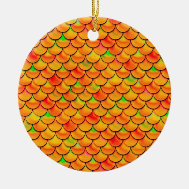 Falln Orange and Green Scales Ceramic Ornament (Front)
