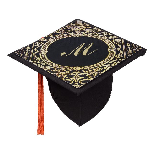 Falln Ornate Gold Frame (Perfect for a Monogram!) Graduation Cap Topper (Angled)